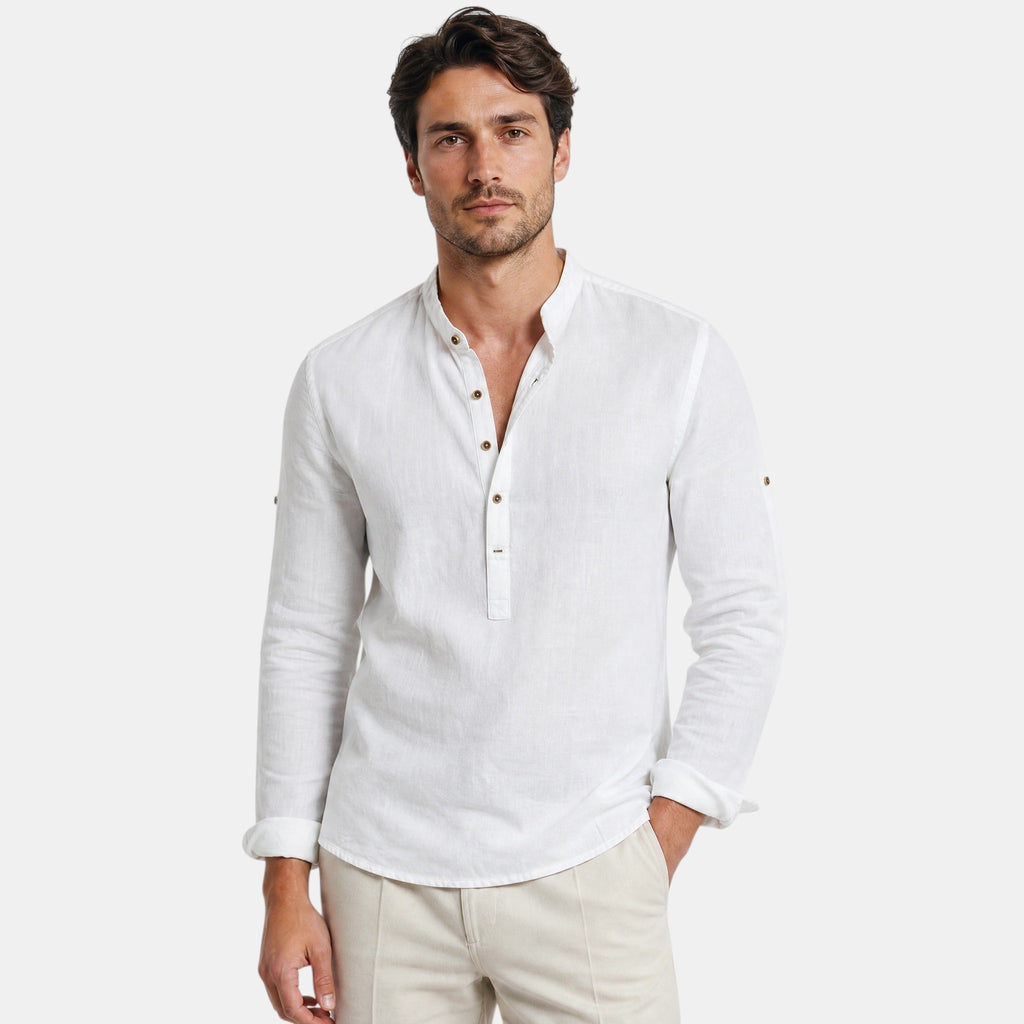 Men's Long Sleeve Shirt with Button Front and Mandarin Collar