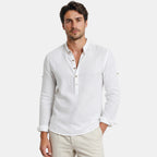 Men's Long Sleeve Shirt with Button Front and Mandarin Collar