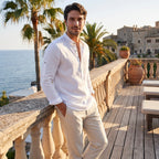 Men's Long Sleeve Shirt with Button Front and Mandarin Collar
