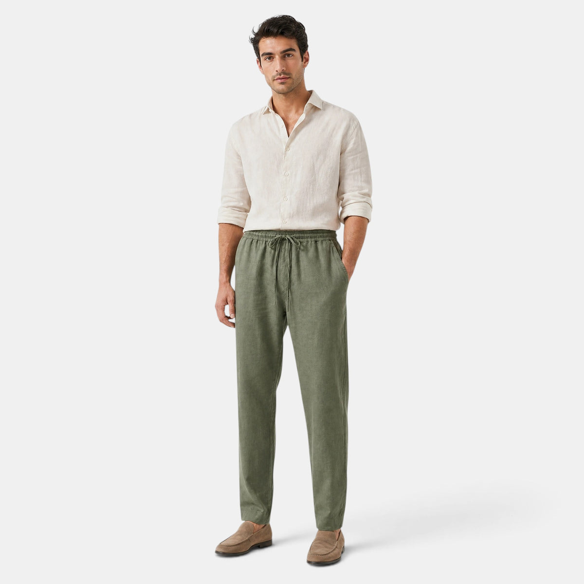 Men's Pants with Drawstring Waist and Straight Leg