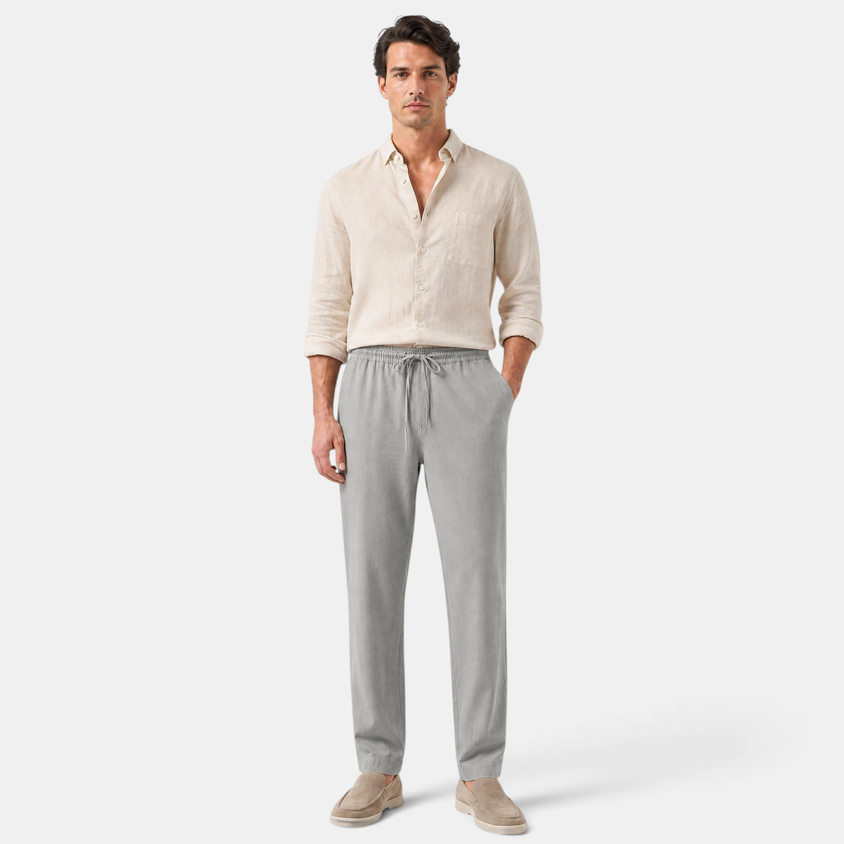 Men's Pants with Drawstring Waist and Straight Leg