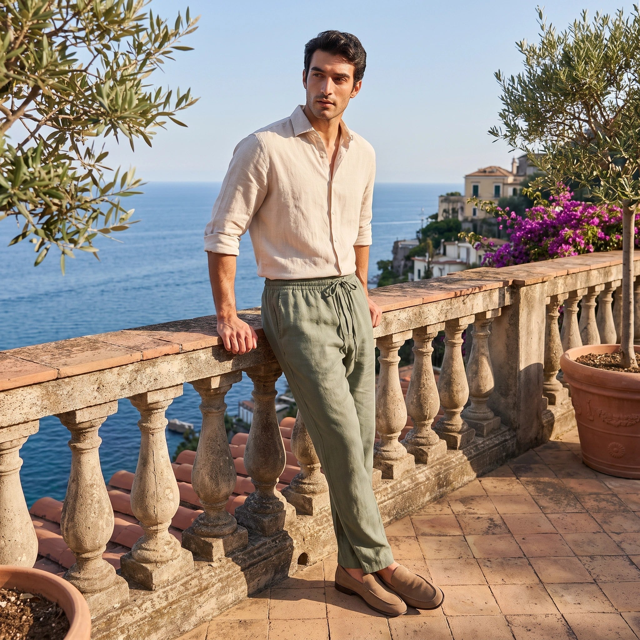 Men's Pants with Drawstring Waist and Straight Leg