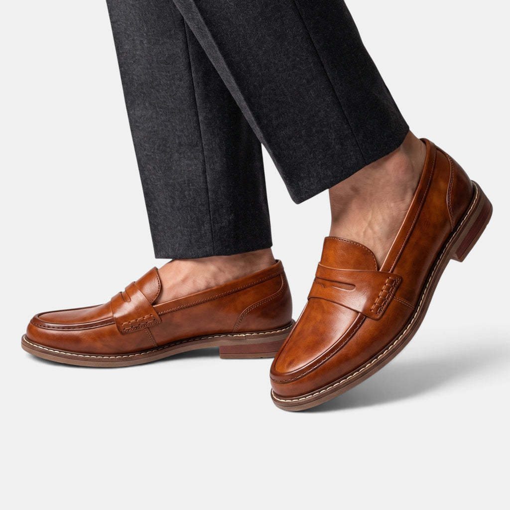 Men's Penny Loafers with Slip On Design and Apron Toe