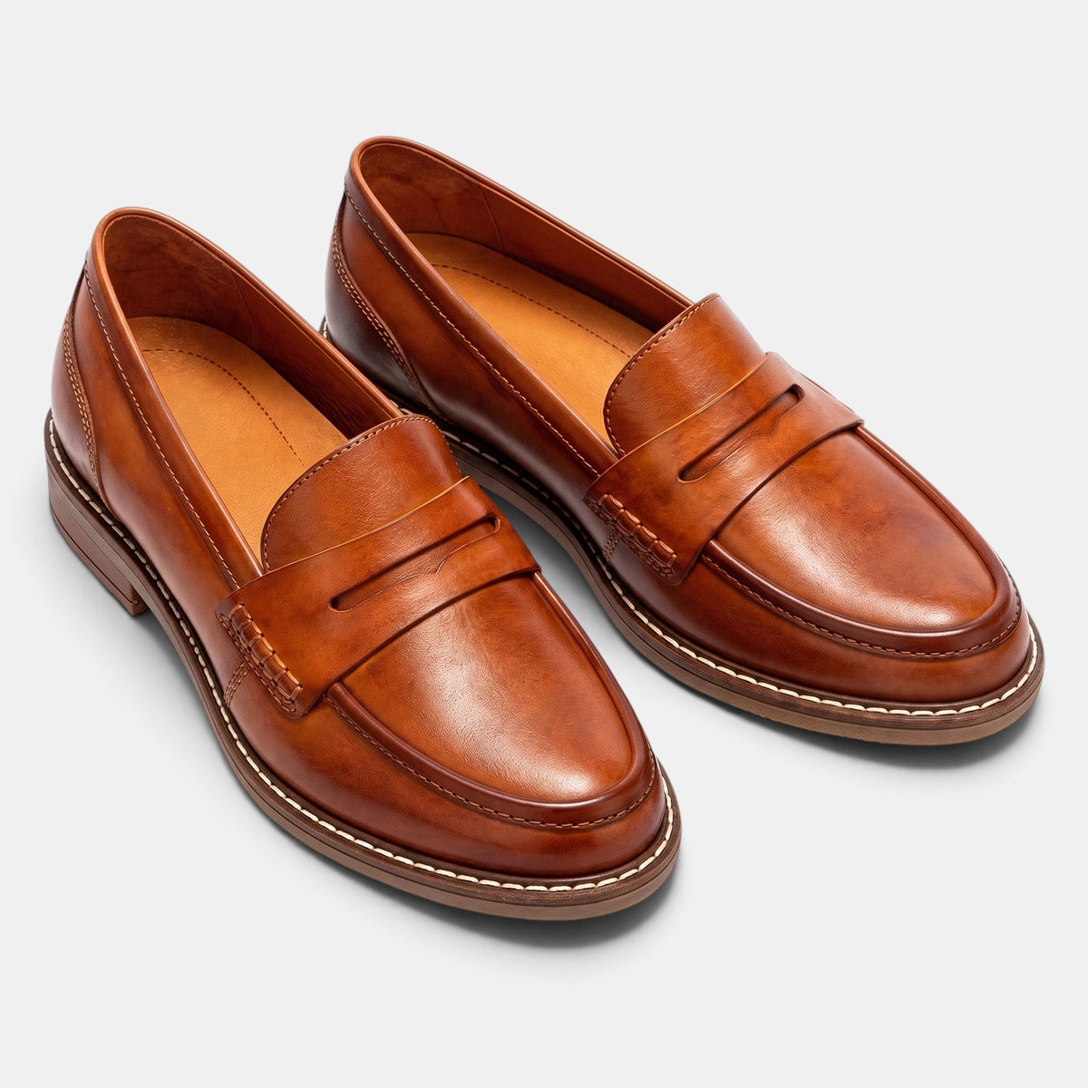 Men's Penny Loafers with Slip On Design and Apron Toe