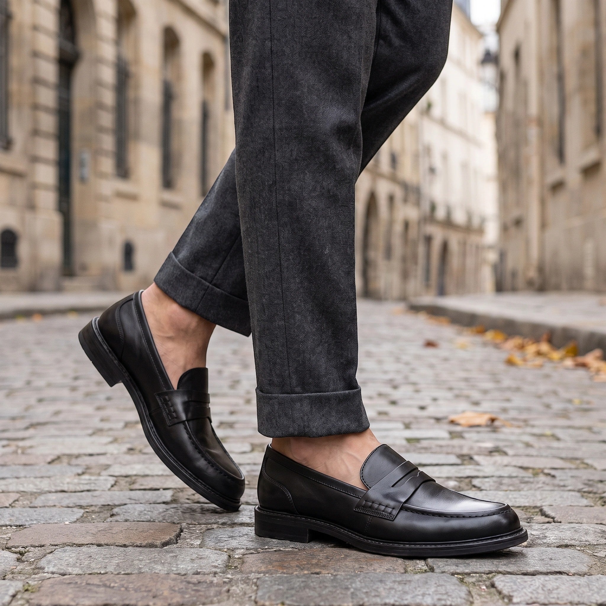 Men's Penny Loafers with Slip On Design and Apron Toe