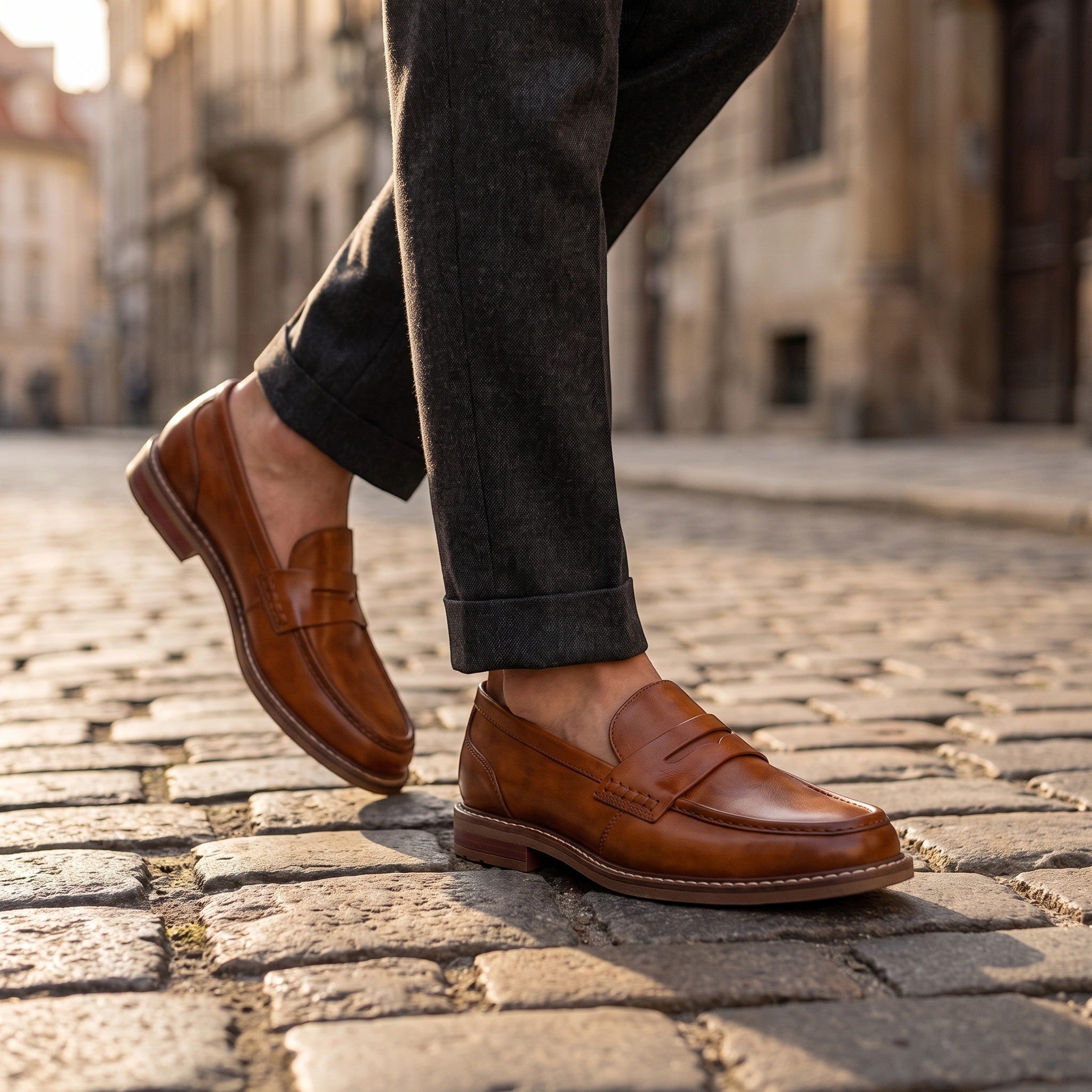 Men's Penny Loafers with Slip On Design and Apron Toe