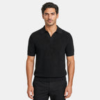 Men's Polo Shirt with Short Sleeves Spread Collar and Ribbed Texture