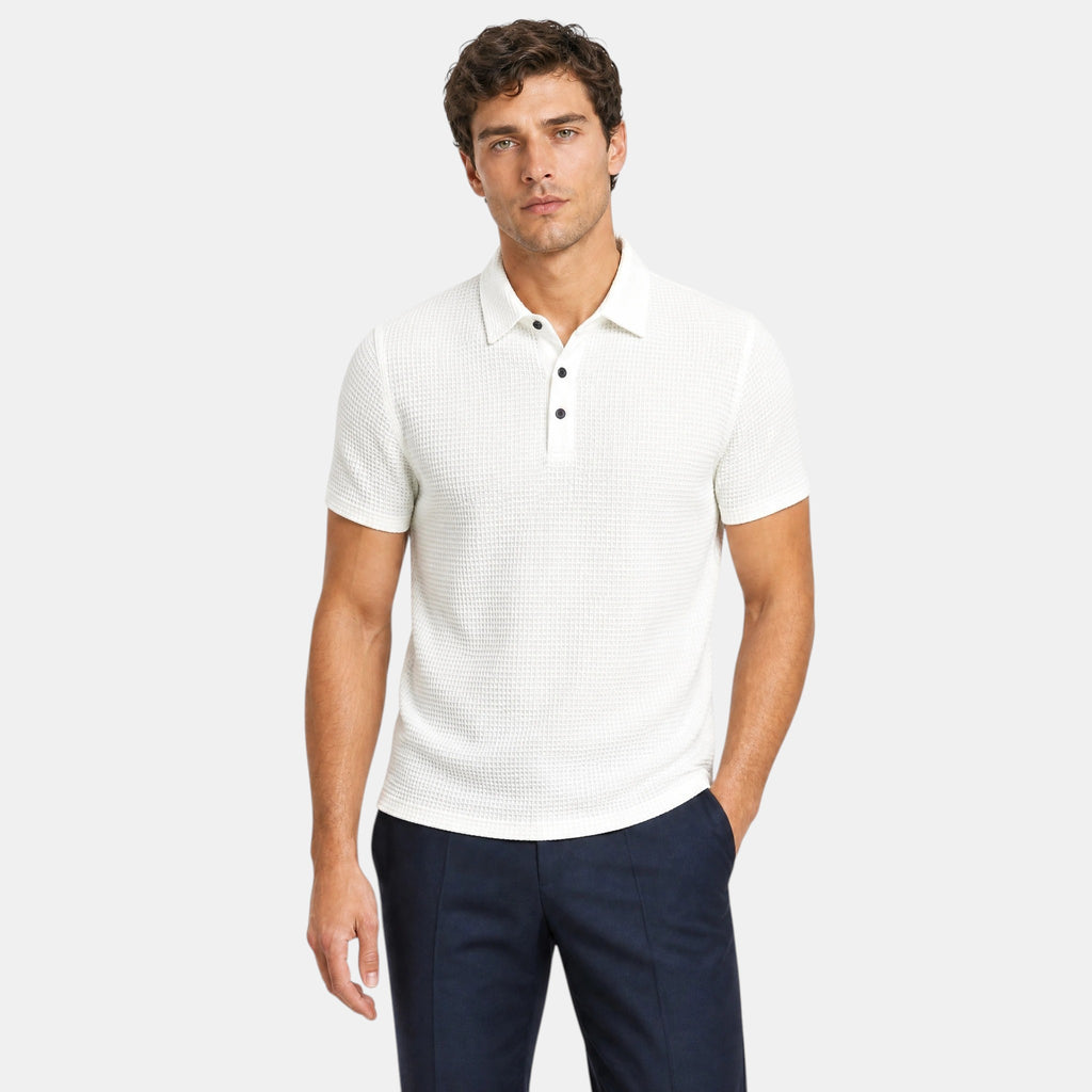 Men's Polo Shirt with Textured Finish and Button Placket