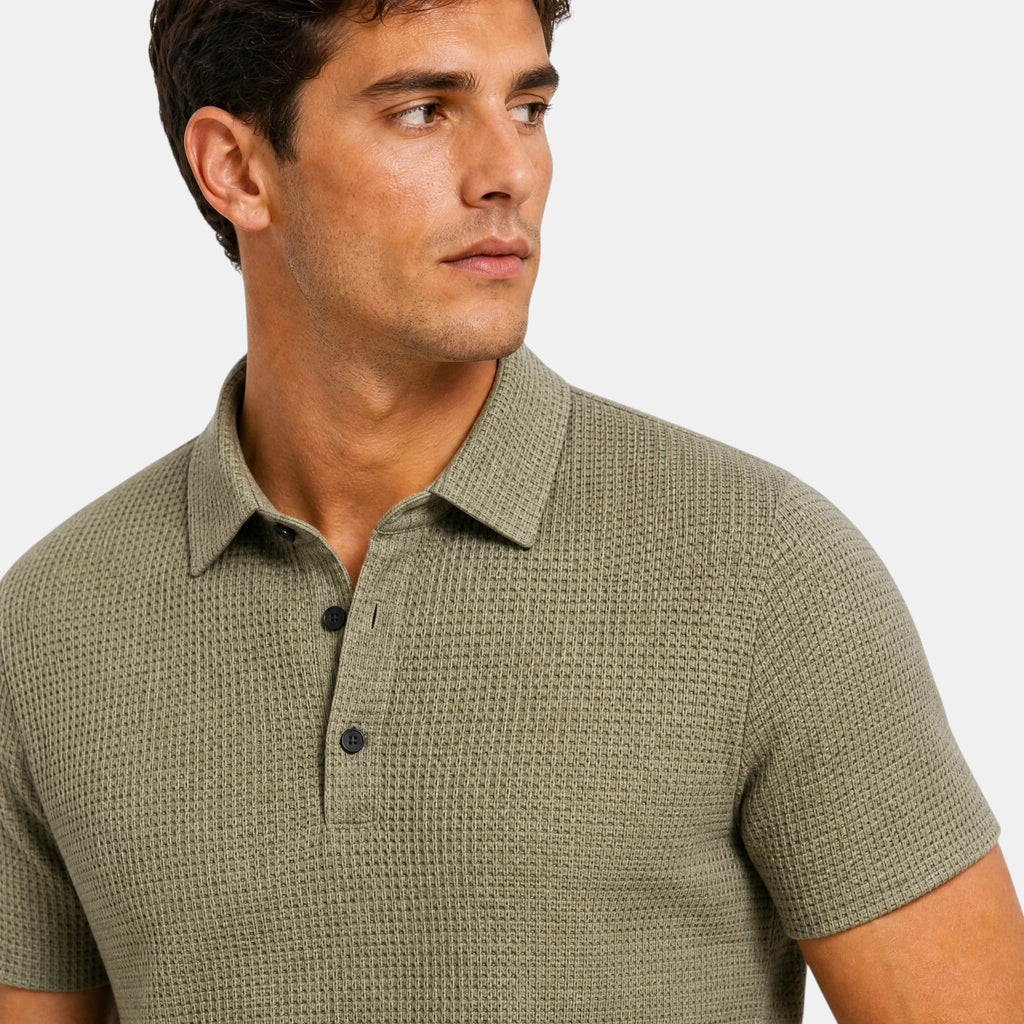 Men's Polo Shirt with Textured Finish and Button Placket