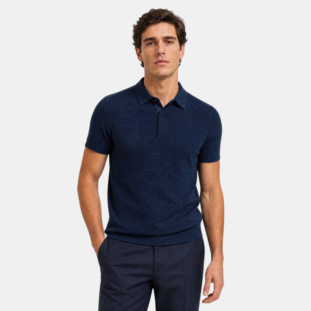 Men's Polo Shirt with Textured Finish and Button Placket