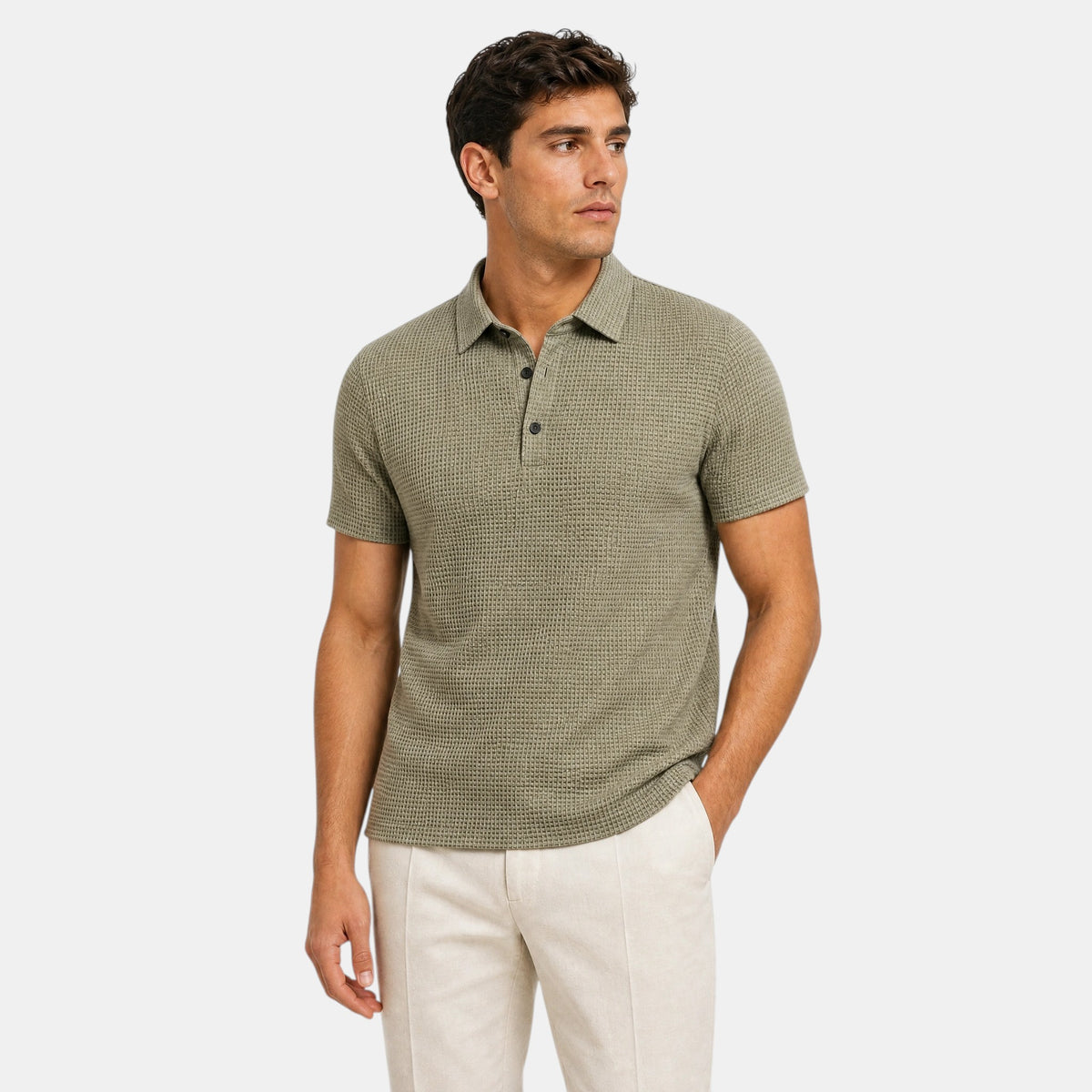 Men's Polo Shirt with Textured Finish and Button Placket