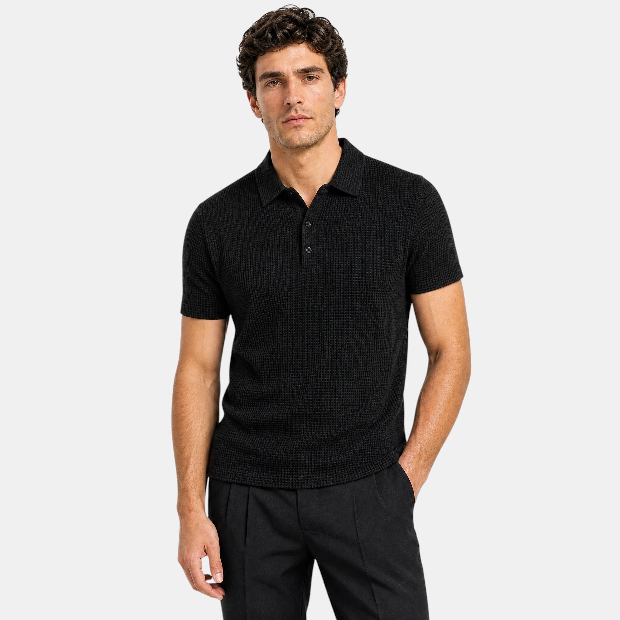 Men's Polo Shirt with Textured Finish and Button Placket