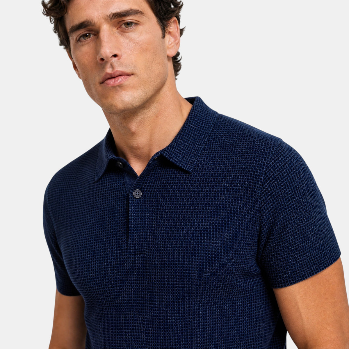 Men's Polo Shirt with Textured Finish and Button Placket