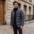 Men's Puffer Blazer with Notch Lapel and Button Front