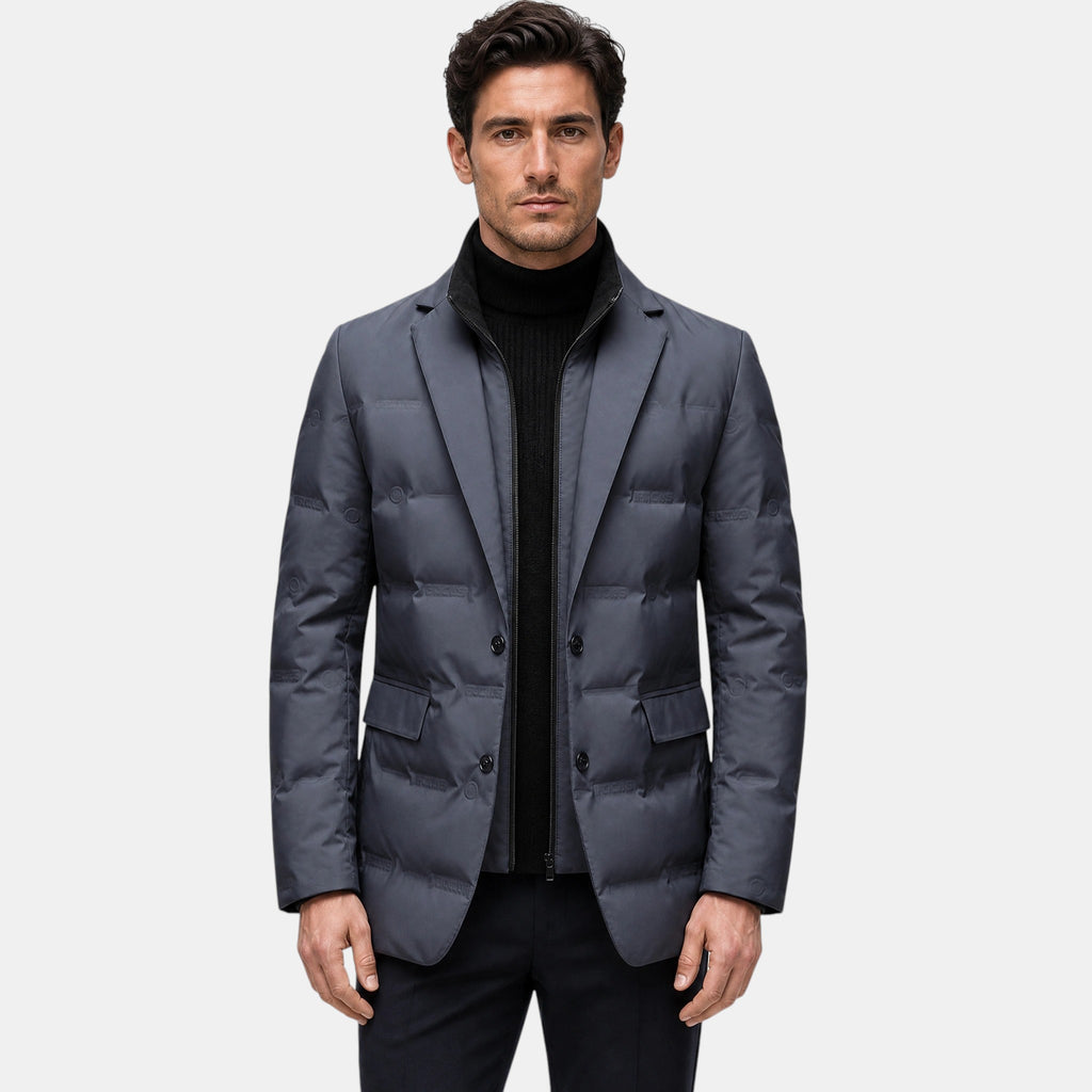 Men's Puffer Blazer with Notch Lapel and Button Front