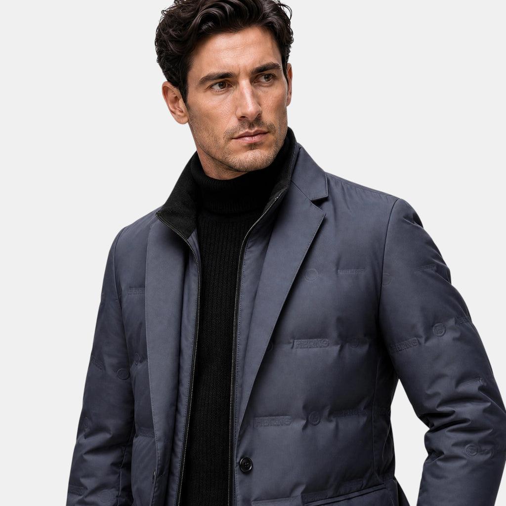 Men's Puffer Blazer with Notch Lapel and Button Front
