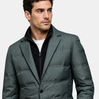 Men's Puffer Blazer with Notch Lapel and Button Front