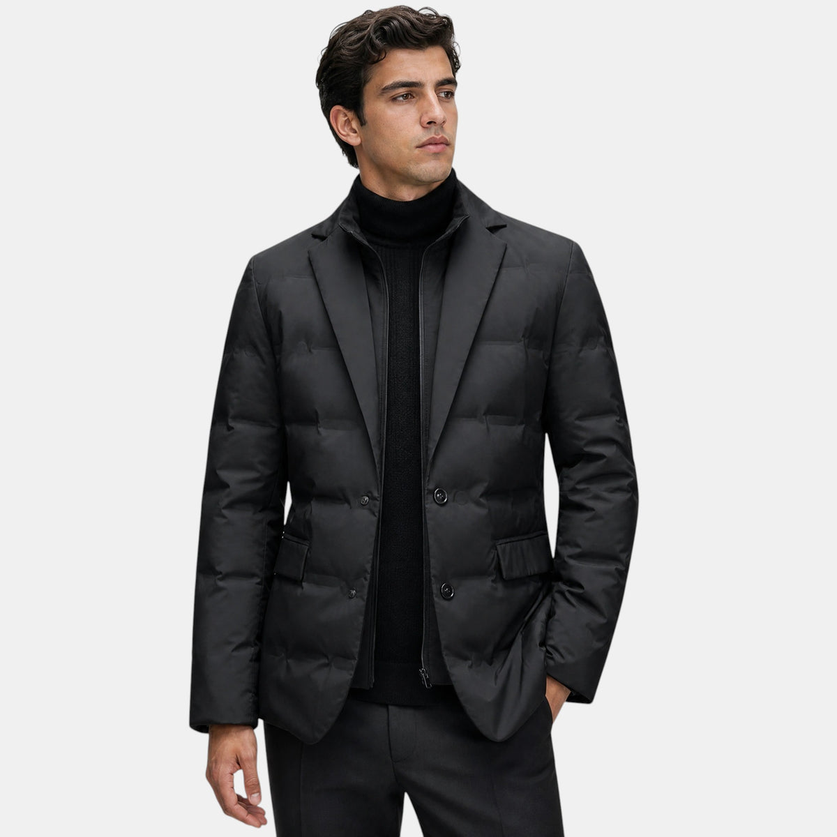 Men's Puffer Blazer with Notch Lapel and Button Front