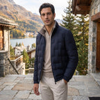 Men's Puffer Jacket with Stand Collar and Zip Front
