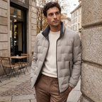 Men's Puffer Jacket with Stand Collar and Zip Front