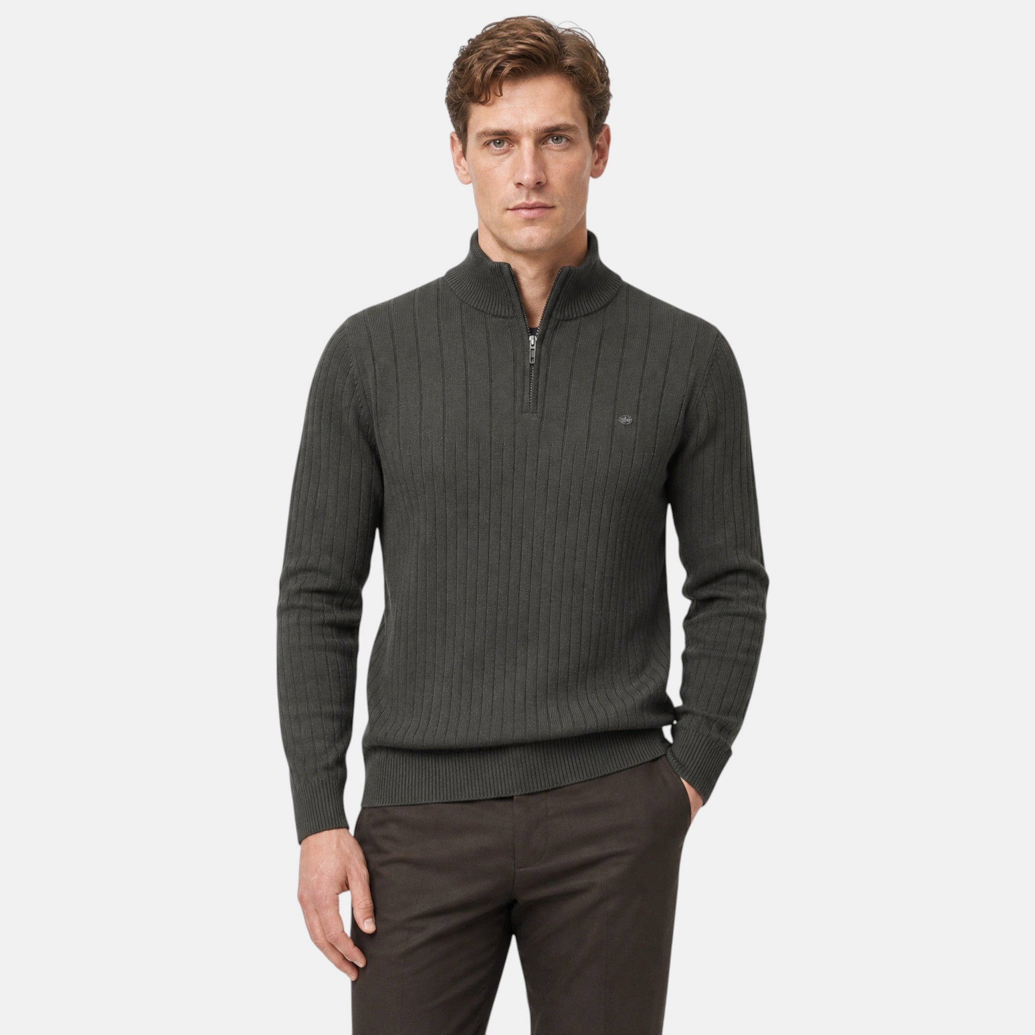 Men's Sweater with Quarter Zip and Stand Collar