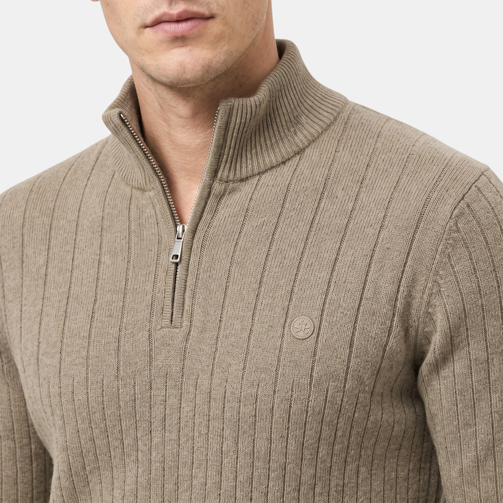 Men's Sweater with Quarter Zip and Stand Collar
