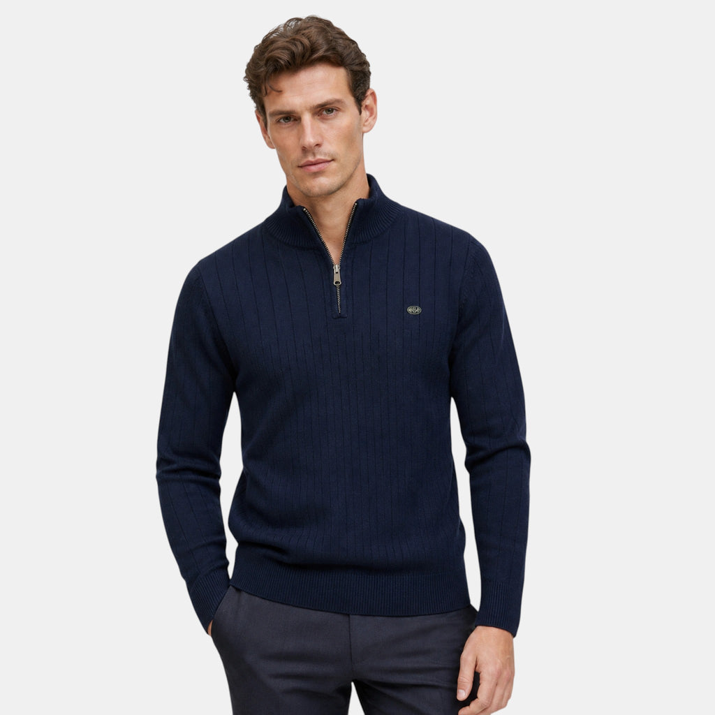 Men's Sweater with Quarter Zip and Stand Collar