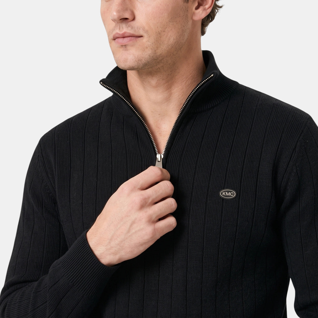 Men's Sweater with Quarter Zip and Stand Collar
