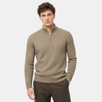 Men's Sweater with Quarter Zip and Stand Collar