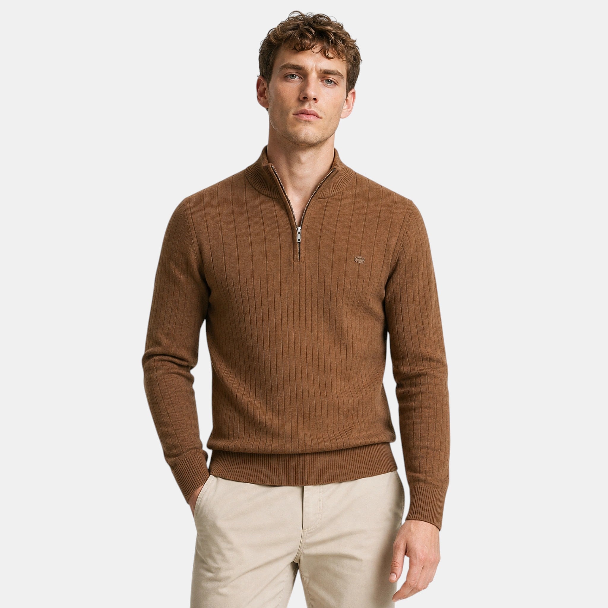 Men's Sweater with Quarter Zip and Stand Collar