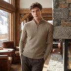 Men's Sweater with Quarter Zip and Stand Collar