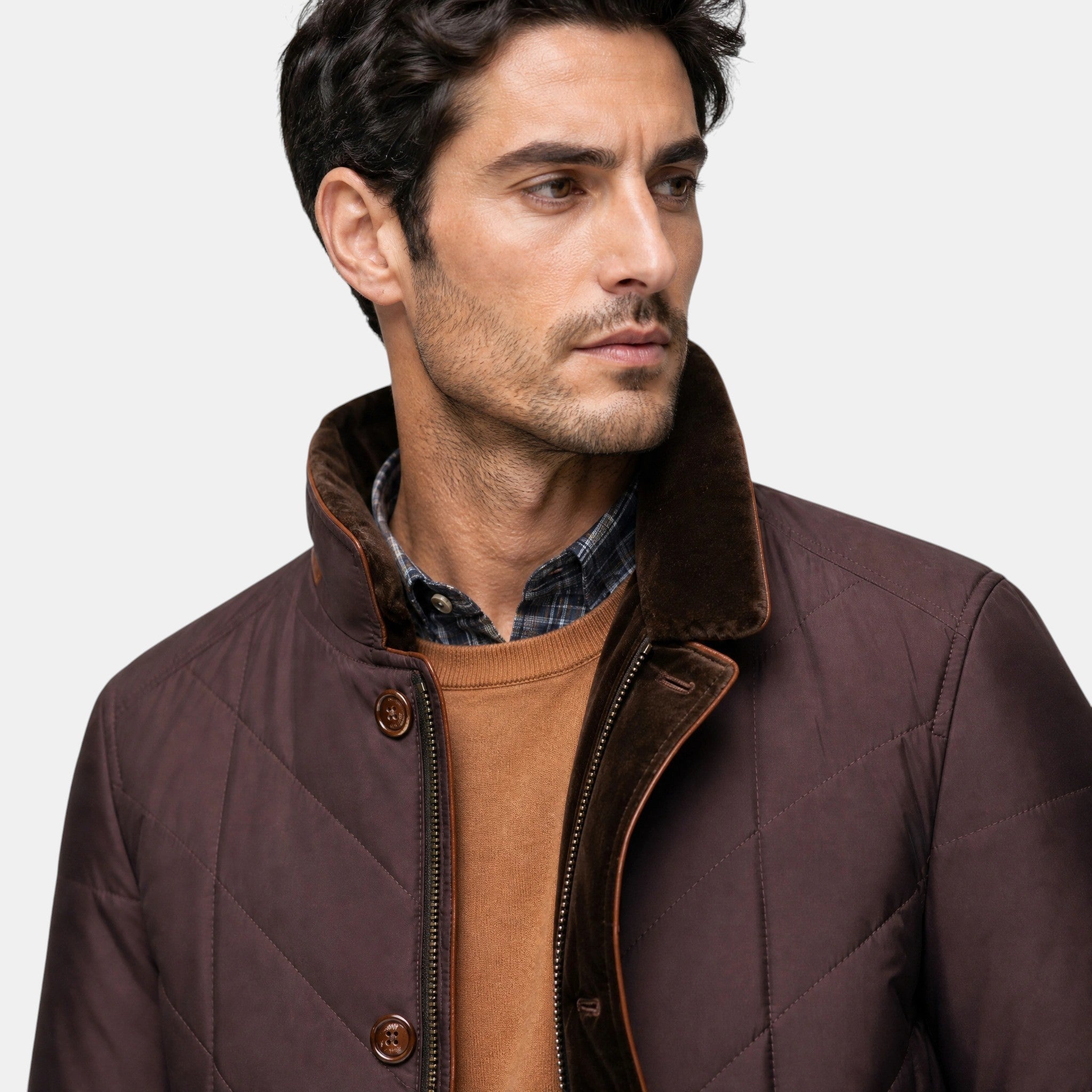 Men's Quilted Jacket with Stand Collar and Button Front