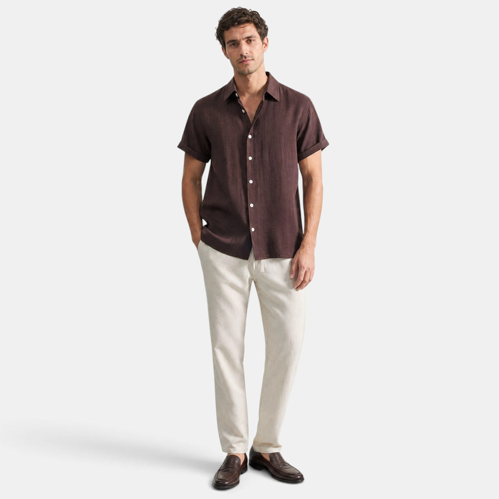 Men's Shirt and Pants Set with Short Sleeves and Button Front