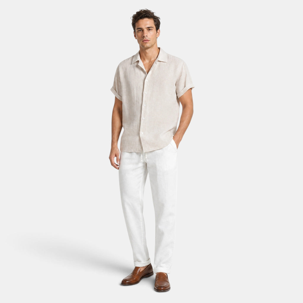 Men's Shirt and Pants Set with Short Sleeves and Button Front