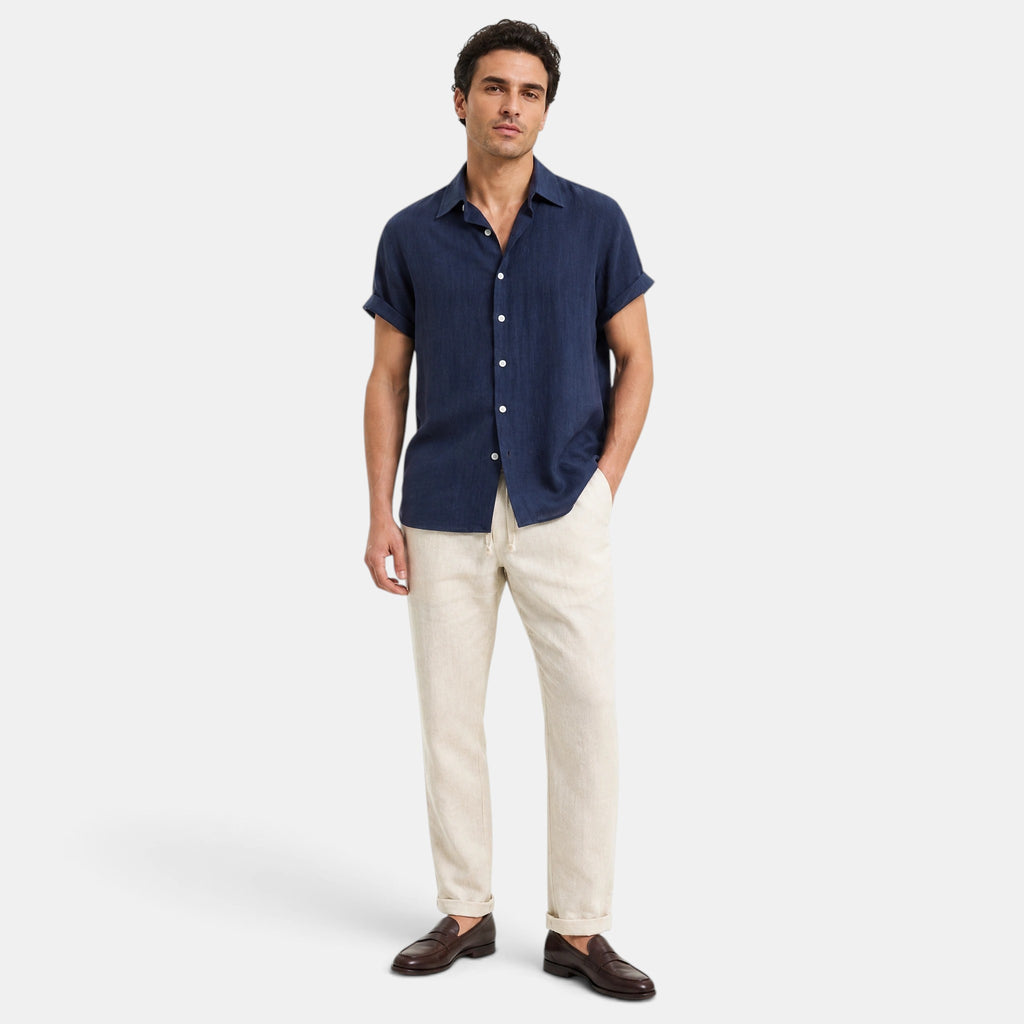 Men's Shirt and Pants Set with Short Sleeves and Button Front