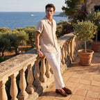 Men's Shirt and Pants Set with Short Sleeves and Button Front