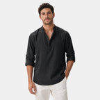 Men's Shirt with Mandarin Collar and Roll Tab Sleeves