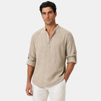 Men's Shirt with Mandarin Collar and Roll Tab Sleeves