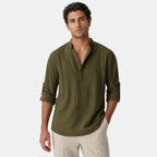 Men's Shirt with Mandarin Collar and Roll Tab Sleeves