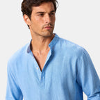 Men's Shirt with Mandarin Collar and Roll Tab Sleeves