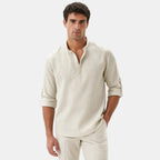 Men's Shirt with Mandarin Collar and Roll Tab Sleeves