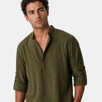 Men's Shirt with Mandarin Collar and Roll Tab Sleeves