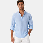 Men's Shirt with Mandarin Collar and Roll Tab Sleeves