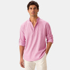 Men's Shirt with Mandarin Collar and Roll Tab Sleeves