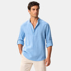 Men's Shirt with Mandarin Collar and Roll Tab Sleeves