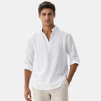Men's Shirt with Mandarin Collar and Roll Tab Sleeves