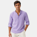 Men's Shirt with Mandarin Collar and Roll Tab Sleeves