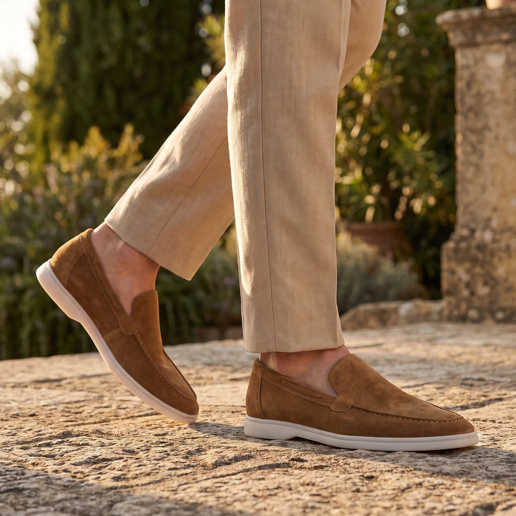 Men's Slip On Loafers with Round Toe and Contrast Sole