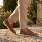 Men's Slip On Loafers with Round Toe and Contrast Sole
