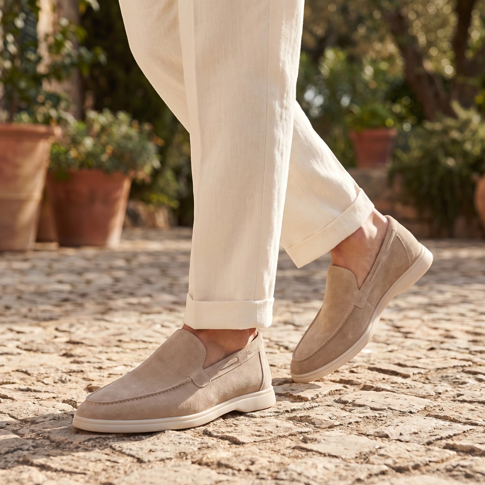 Men's Slip On Loafers with Round Toe and Contrast Sole